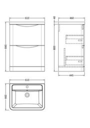 Balterley Dunwood Contemporary 2 Drawer Floor Standing Vanity Unit With Basin, Satin Grey, 600mm - thumbnail 4