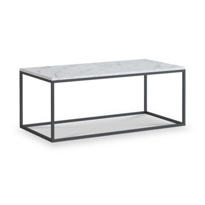 Pimlico White Marble 101Cm Rectangular Coffee Table - Dark Grey Metal Frame - By Roseland Furniture - image 1