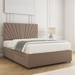 Bsspoke Maria Divan Bed Set In Mink Plush Velvet With 24Inch Headboard 4 Drawers & Mattress In Double Small Double King 6Ft - thumbnail 3