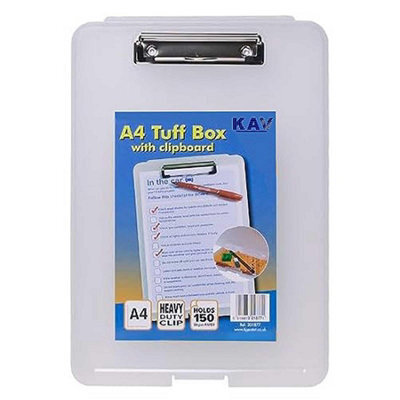Kav A4 Clear Strong Plastic Clipboard Tuff Box File - Weatherproof Storage Case For Stationery, Tool, And Equipment Organizer (12)