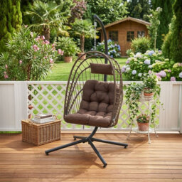 Living And Home Outdoor Indoor Swing Hanging Egg Chair With Cushion And Headrest, Grey Black