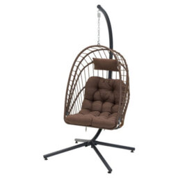Living And Home Outdoor Indoor Swing Hanging Egg Chair With Cushion And Headrest, Grey Black - thumbnail 6