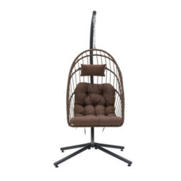 Living And Home Outdoor Indoor Swing Hanging Egg Chair With Cushion And Headrest, Grey Black - thumbnail 5