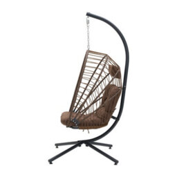 Living And Home Outdoor Indoor Swing Hanging Egg Chair With Cushion And Headrest, Grey Black - thumbnail 7