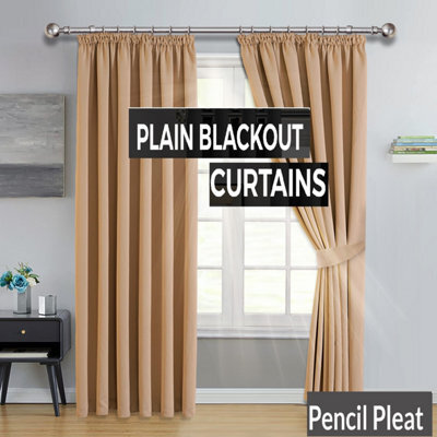Ameha Beige Blackout Curtain Pencil Pleat Curtain 66''x72'' Thick Thermal Insulated Curtains Pair With Tie Backs Living Room Decor - image 1