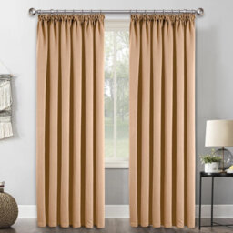 Ameha Beige Blackout Curtain Pencil Pleat Curtain 66''x72'' Thick Thermal Insulated Curtains Pair With Tie Backs Living Room Decor - thumbnail 4