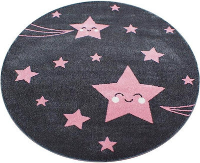 Bravich Pink And Grey Stars Circle Rug - Kids - 120Cm