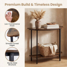Industrial Half Moon Sofa Table Built With Open Storage Shelving - thumbnail 5