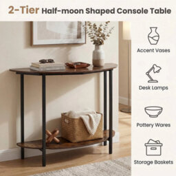 Industrial Half Moon Sofa Table Built With Open Storage Shelving - thumbnail 6