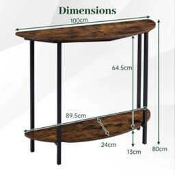Industrial Half Moon Sofa Table Built With Open Storage Shelving - thumbnail 2
