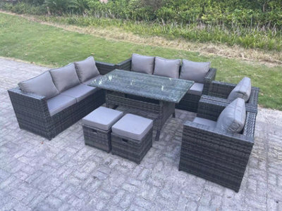 Fimous Outdoor Lounge Sofa Garden Furniture Set Patio Rattan Rectangular Dining Table With 2 Armchair 2 Small Footstools10 Seater - image 1