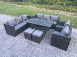 Fimous Outdoor Lounge Sofa Garden Furniture Set Patio Rattan Rectangular Dining Table With 2 Armchair 2 Small Footstools10 Seater - thumbnail 2