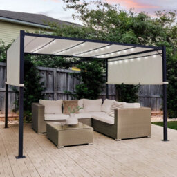 Beliani Pergola Beige 310 X 310 Cm With Powder-Coated Steel Frame And Solar Leds - thumbnail 2