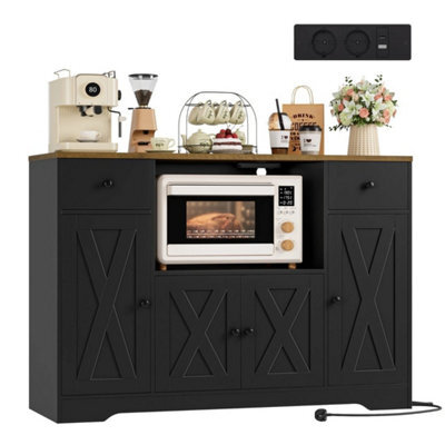 Black 120 Cm Sideboard, Kitchen Pantry Cupboard With Power Sockets - image 1