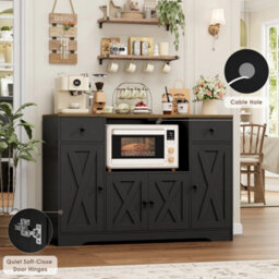 Black 120 Cm Sideboard, Kitchen Pantry Cupboard With Power Sockets - thumbnail 6