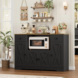 Black 120 Cm Sideboard, Kitchen Pantry Cupboard With Power Sockets - thumbnail 5