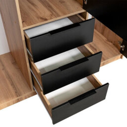 Modern 3 Door Wardrobe Balilux D3 150 Cm Wide With A One Mirror On The Doors And Stylish Strips Black With Oakwotan - thumbnail 3