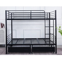 Reinforced Beds Anmer Quad Bunk Bed, 4Ft (Small Double), Reinforced Welded Mesh Base, Black, Reversible Ladder, Metal Bunk Bed - thumbnail 3