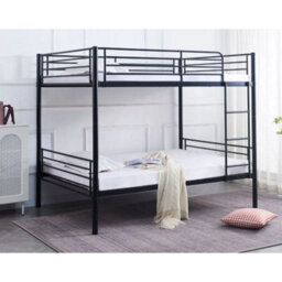 Reinforced Beds Anmer Quad Bunk Bed, 4Ft (Small Double), Reinforced Welded Mesh Base, Black, Reversible Ladder, Metal Bunk Bed