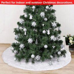 Neel Blue Velvet Christmas Tree Skirts Base Cover For Small Xmas Tree Base, White - thumbnail 3