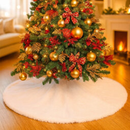Neel Blue Velvet Christmas Tree Skirts Base Cover For Small Xmas Tree Base, White - thumbnail 8