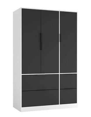 Urbn-Living Urbnliving 3 Door Wardrobe With 4 Drawers Wooden Bedroom Storage Cupboard With Hanging Rail For Clothes - White Unit & Black Doo - image 1