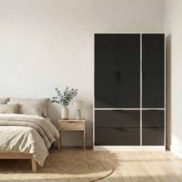 Urbn-Living Urbnliving 3 Door Wardrobe With 4 Drawers Wooden Bedroom Storage Cupboard With Hanging Rail For Clothes - White Unit & Black Doo - thumbnail 2