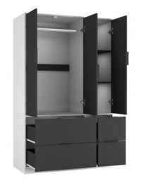 Urbn-Living Urbnliving 3 Door Wardrobe With 4 Drawers Wooden Bedroom Storage Cupboard With Hanging Rail For Clothes - White Unit & Black Doo - thumbnail 7