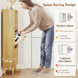 Homcom Narrow Shoe Cabinet, Shoe Storage Cabinet With 3 Flip Drawers, Oak - thumbnail 4