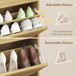 Homcom Narrow Shoe Cabinet, Shoe Storage Cabinet With 3 Flip Drawers, Oak - thumbnail 6
