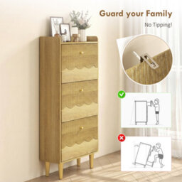 Homcom Narrow Shoe Cabinet, Shoe Storage Cabinet With 3 Flip Drawers, Oak - thumbnail 9