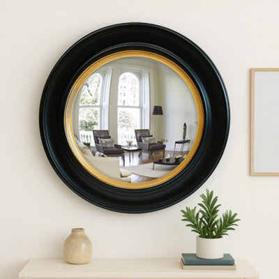 Agenzia 14 Large Round Black And Gold Convex Mirror - image 1