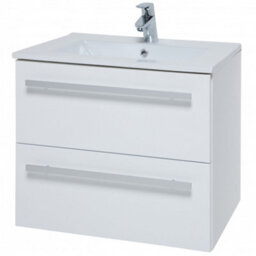 Clifton Bathroom 2-Drawer Wall Hung Vanity Unit With Ceramic Basin 600mm Wide - White  - Brassware Not Included - thumbnail 1