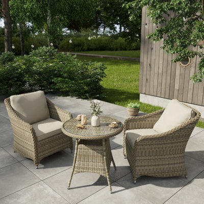 GoodHome Hamilton Cappuccino Rattan Effect Seater Bistro Set by