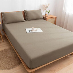 Ameha Plain Fitted Sheet 25Cm Deep Pocket- Breathable Wrinkle Resistant Microfiber Bed Sheet Easy Care Beige King (152X200Cm)