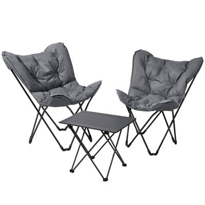 Urbn-Living 3 Piece Camping Furniture Set Folding Chairs & Table Grey Portable Outdoor Picnic Set - image 1