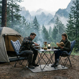 Urbn-Living 3 Piece Camping Furniture Set Folding Chairs & Table Grey Portable Outdoor Picnic Set - thumbnail 3
