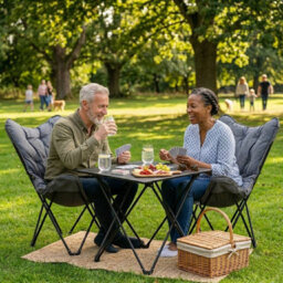 Urbn-Living 3 Piece Camping Furniture Set Folding Chairs & Table Grey Portable Outdoor Picnic Set - thumbnail 2