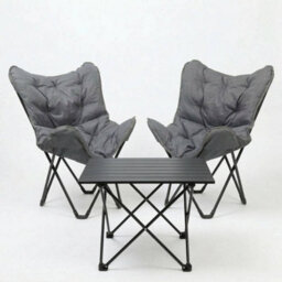 Urbn-Living 3 Piece Camping Furniture Set Folding Chairs & Table Grey Portable Outdoor Picnic Set - thumbnail 5