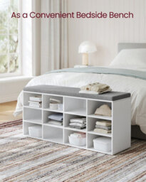 LEDREM Shoe Bench, Storage Bench With Padded Seat, With Cushion, 12 Compartments, Adjustable Shelves, For Living Room, Hallway, White - thumbnail 2