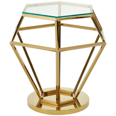 Orsina Distinctive Small Gold Finish Diamond End Table, Prismatic Design Sitting Room Side Table, Sturdy Side Table