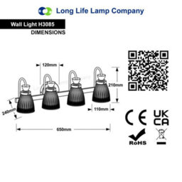 Long Life Lamps Company Modern 4 Bathroom Wall Light Chrome Ip44 Frosted Glass H3085 With G9 Led 5W Warm White - thumbnail 2