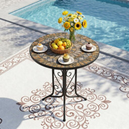 Outdoor Mosaic Bistro 60Cm Ceramic Round Table Side Bar Patio Garden Furniture - thumbnail 6