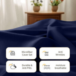 Aspire Homeware Navy Duvet Cover Set, Soft Microfiber & Reversible, Double (L)200Cm X (W)200Cm - thumbnail 3
