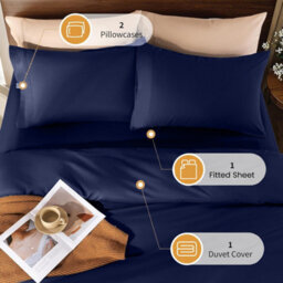 Aspire Homeware Navy Duvet Cover Set, Soft Microfiber & Reversible, Double (L)200Cm X (W)200Cm - thumbnail 2