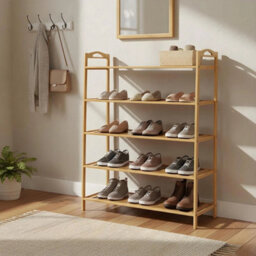 5-Tier Vertical Shoe Rack Bamboo Shoe Stand Storage Organizer For Hallway - thumbnail 6