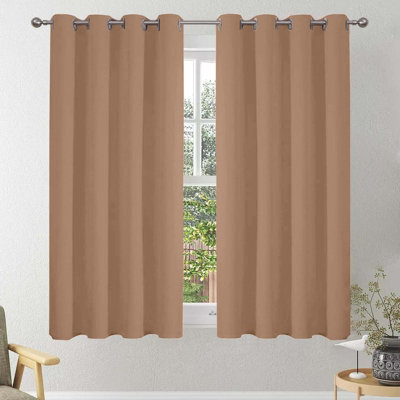 Oxford Homeware Plain Beige 230Gsm Blackout Curtain Thermal Insulated Eyelet For Window Curtain Pair (W)168Cm X (L)137Cm - image 1