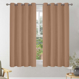 Oxford Homeware Plain Beige 230Gsm Blackout Curtain Thermal Insulated Eyelet For Window Curtain Pair (W)168Cm X (L)137Cm - thumbnail 1