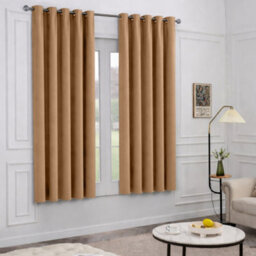 Oxford Homeware Plain Beige 230Gsm Blackout Curtain Thermal Insulated Eyelet For Window Curtain Pair (W)168Cm X (L)137Cm - thumbnail 2