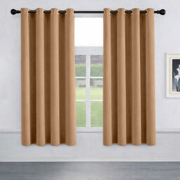 Oxford Homeware Plain Beige 230Gsm Blackout Curtain Thermal Insulated Eyelet For Window Curtain Pair (W)168Cm X (L)137Cm - thumbnail 8